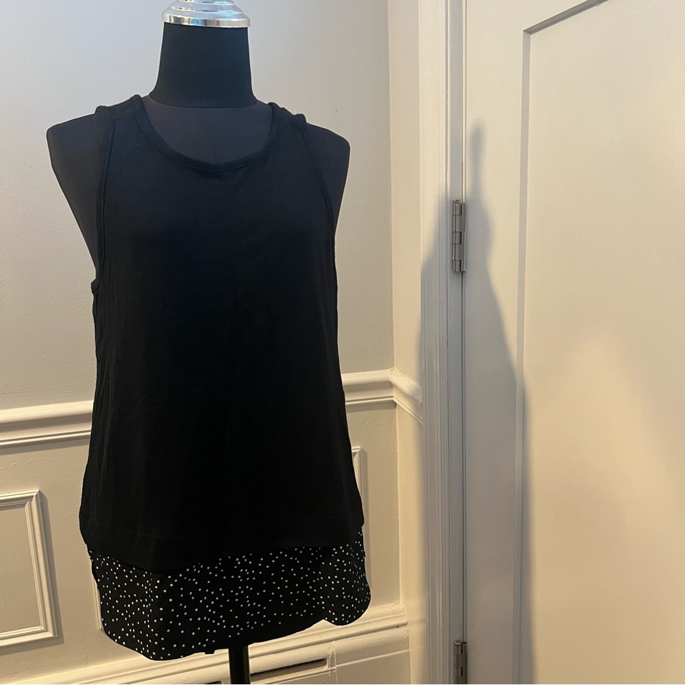 J. Crew Black Tank Top with High Neckline and Lace Detail